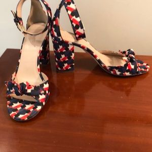 J CREW RED, CREAM & BLUE SANDALS
